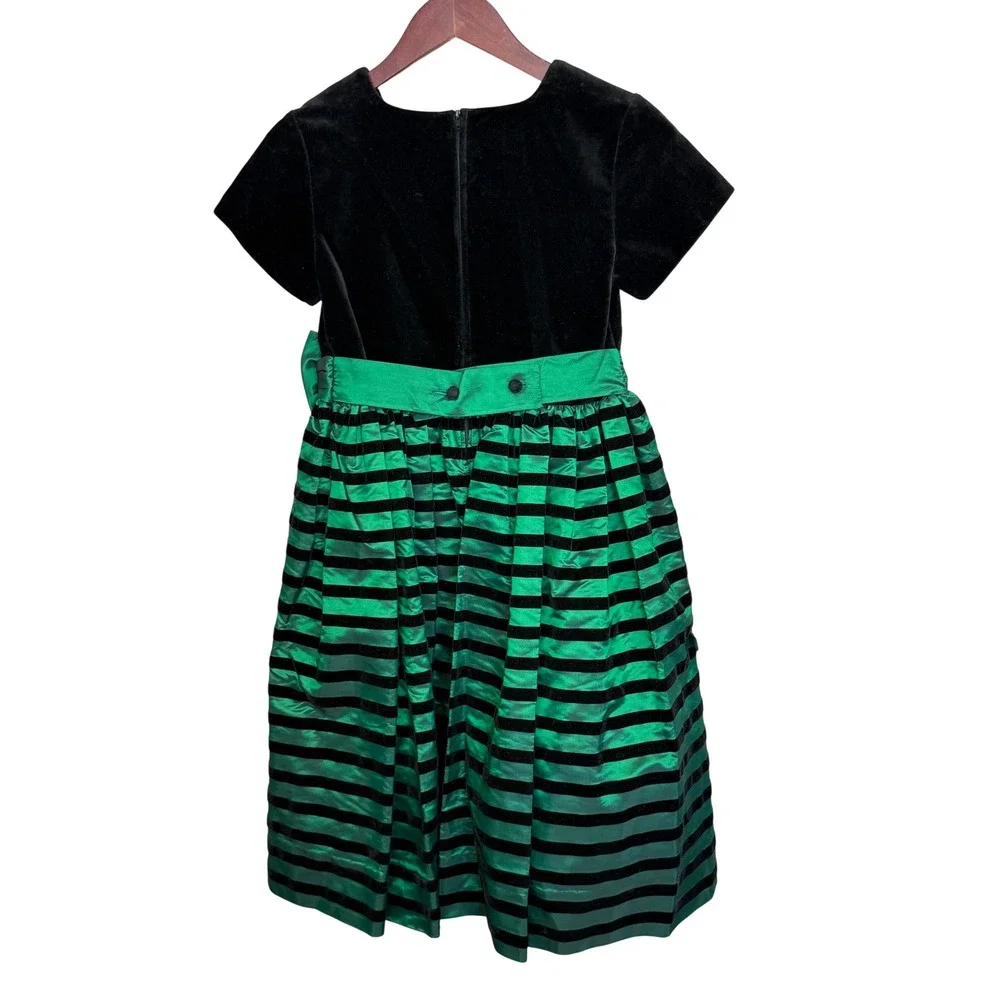 Vintage Sylvia Whyte Saks Girls Velvet Holiday Dress Green Black Tulle 10